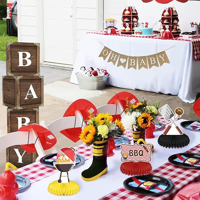 9PCS BBQ Party Decorations BBQ Baby Shower Table Centerpieces Picnic Decorations Honeycomb Table Toppers for Baby Q Baby Shower Decorations Summer Birthday Party