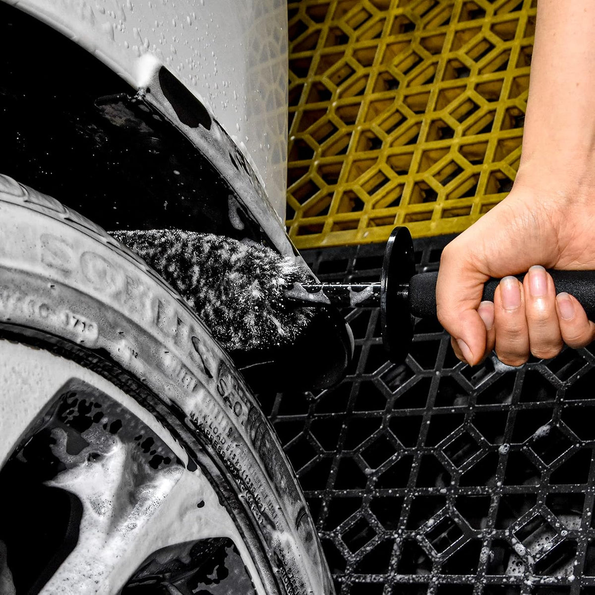 Car Wheel Rim Brush Kit, Woolies Wheel Brush, Car Cleaning Brush Fiber Rod, Steel Ring Fiber Cleaning Brush, Long Non-Slip Handle Clean Brush