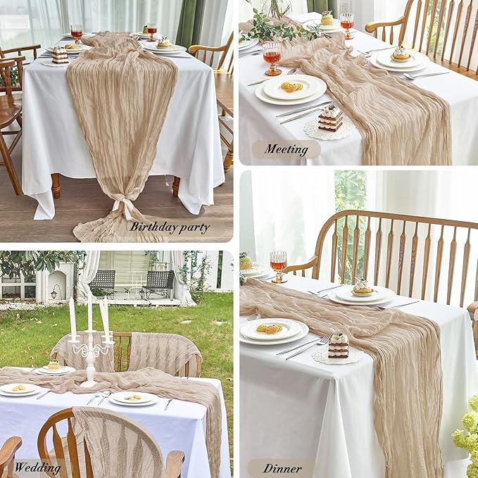 IVAPUPU 2 Pcs Cheesecloth Table Runner - 10ft Nude Spring Boho Gauze Cheese Cloth Table Runners for Baby Shower Decorations Wedding Party Garden Farmhouse