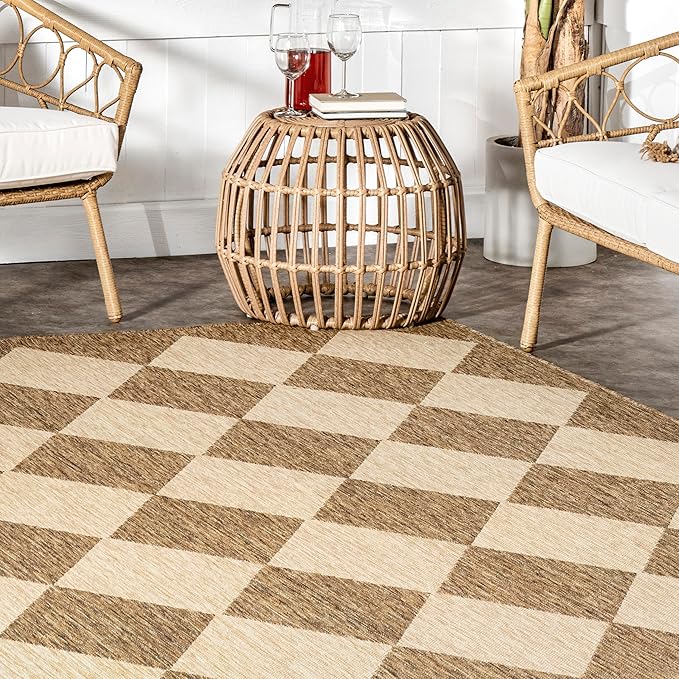 Nuloom Outdoor Performance Collection Sabina Brown/Ivory, 2' x 6', Soft and Cozy, High Traffic, Stain Resistant, Easy Clean, Durable Runner for Indoor/Outdoor Patio, Deck, Porch, Garden, Courtyard