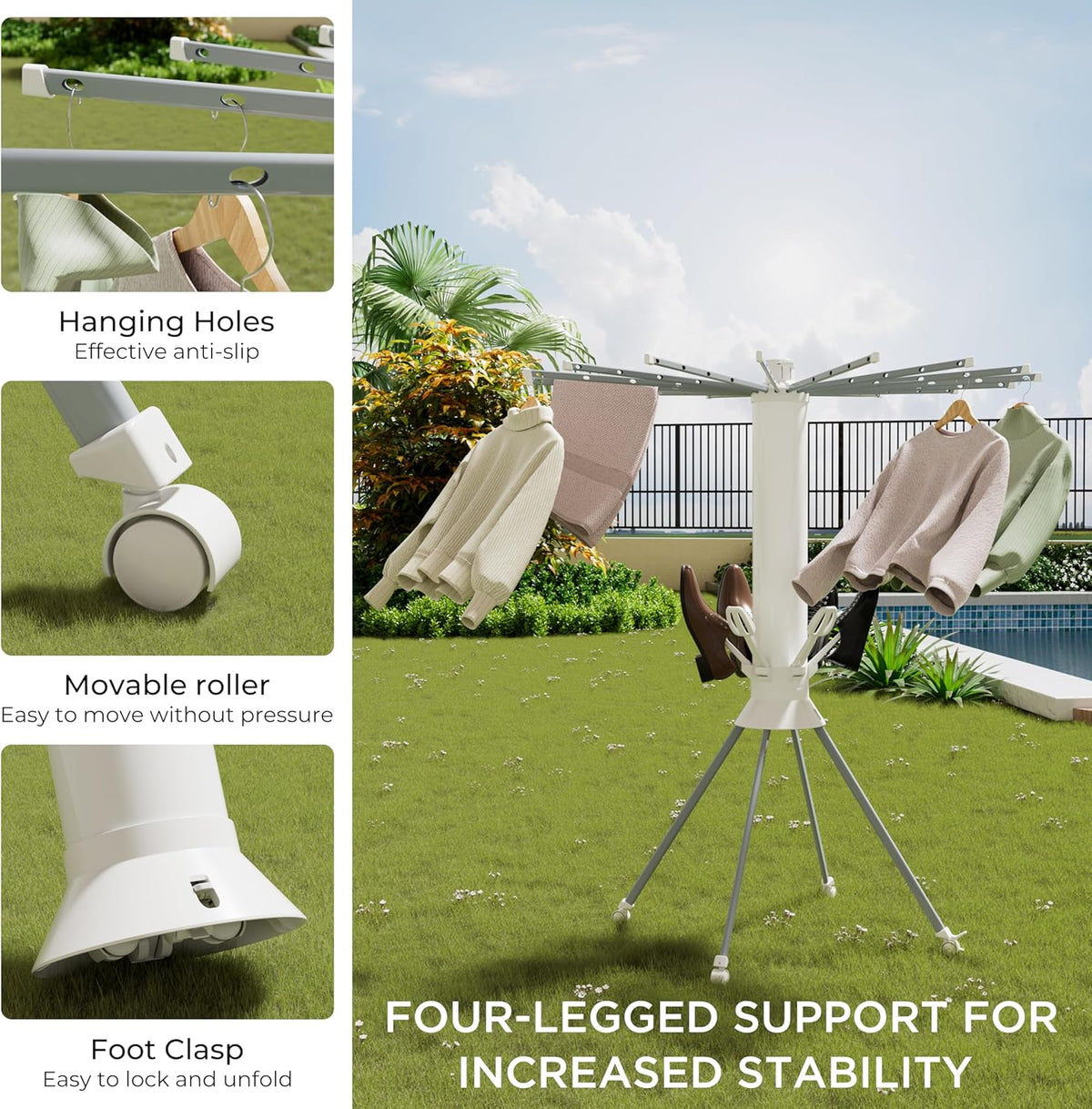 Clothes Drying Rack Foldable, Portable 4-Legged Laundry Drying Racks, Shoe Dryer Rack
