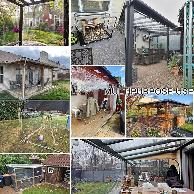 Clear Tarps Heavy Duty PVC, Transparent Tarp Durable Waterproof Dustproof Windproof, Tarpaulin with Grommets & Ropes for Greenhouse, Patio, Garden, Pavilion, Chicken, Porch, Outdoor（5' x 7'）