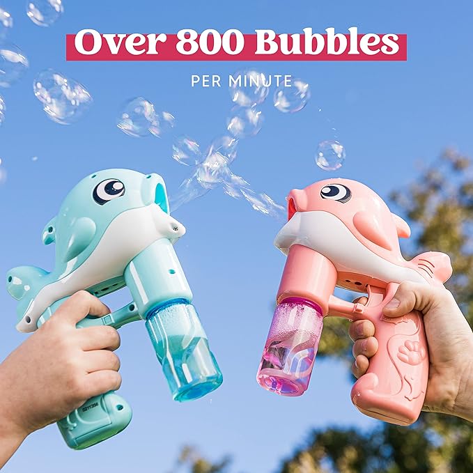 JOYIN 2 Bubble Guns Kit, Whale Automatic Bubble Maker Blower Machine with 4 Solutions for Kids, Summer Toy, Birthday, Outdoor & Indoor Activity, Easter, Valentine Party Favors