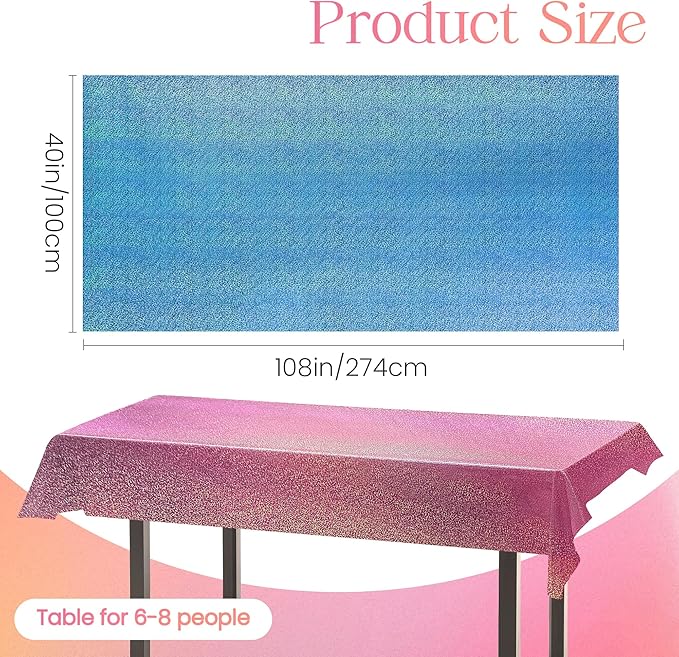 Pink&Purple&Blue&Fuchsia Red Holographic Tablecloth 40" x 108" Party Decoration Valentine's Day Birthday Party Table Decor Iridescence Plastic Table Cloth for Halloween Bachelorette Supplies