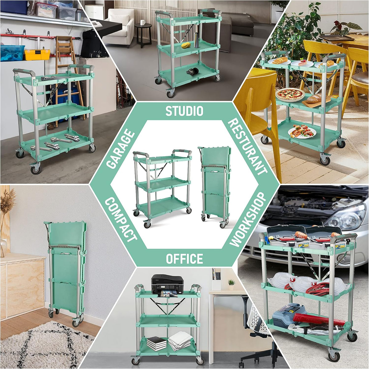 Olympia Tools 89-353 Pack N Roll Collapsible Service Cart, XL, 300LB Capacity, Teal