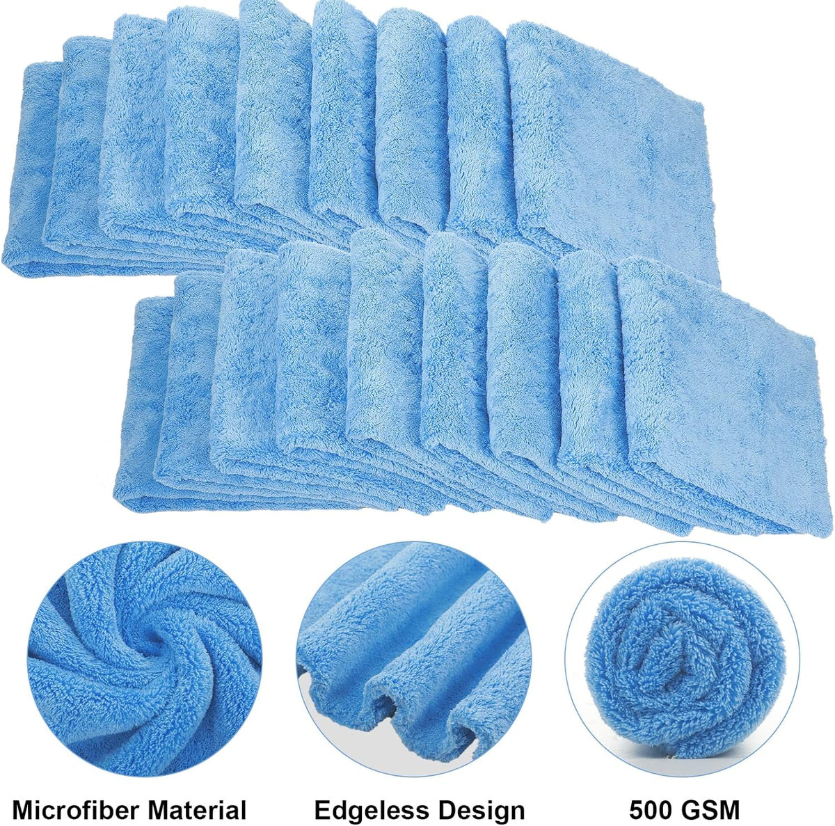 Shimeyao 30 Pcs 16 x 16 Inch Edgeless Microfiber Plush Towels for Cars Detailing Drying Wash Polishing Absorbent Cleaning Cloths