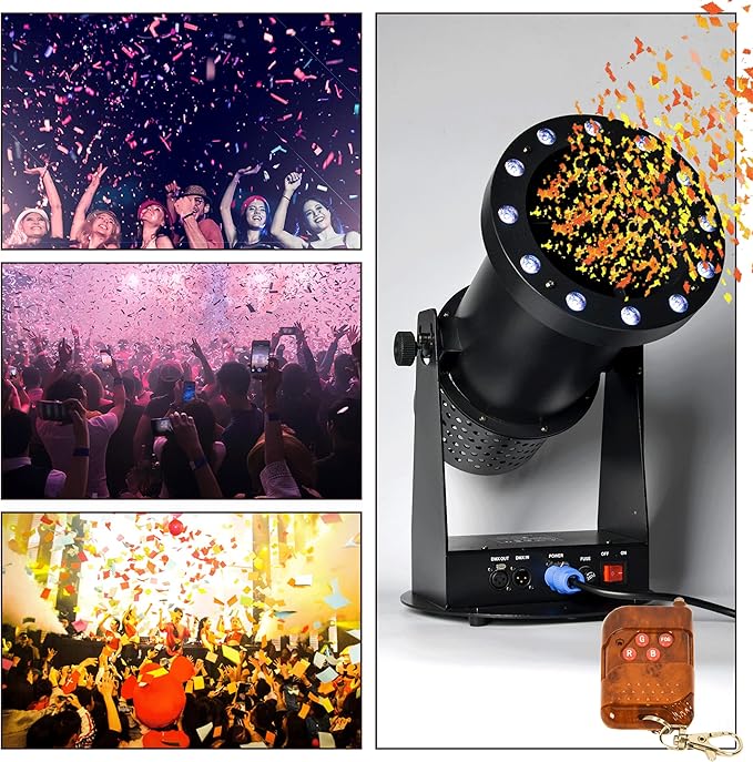 1500W Professional Confetti Machine RGB 12LEDs Cannon Machine Electric Confetti Launcher Confetti Tubes W/Wireless Remote & DMX, for Special Event, Parties, Club, Wedding, Concerts