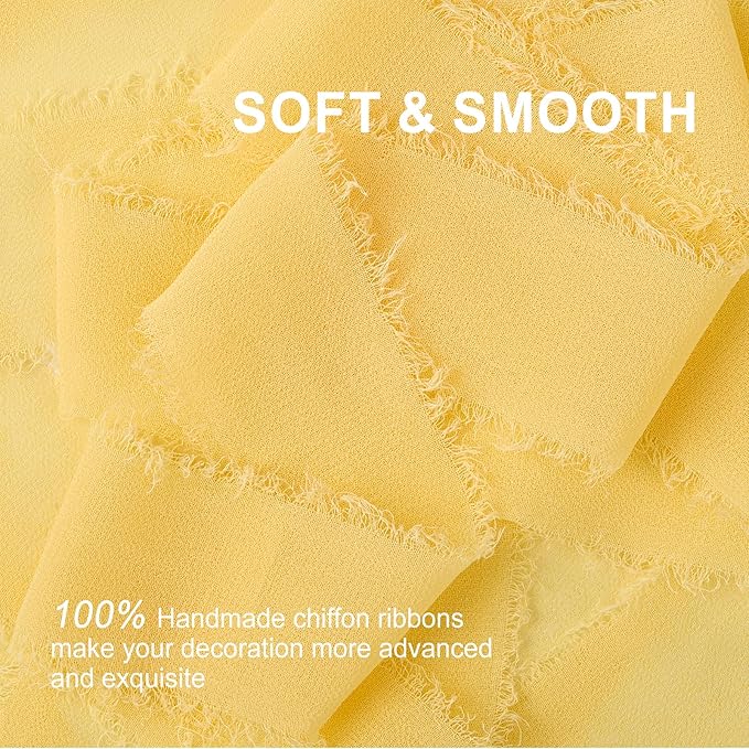 Cream Yellow Chiffon Ribbon 1.5" x 21 Yd Handmade Fringe Silk Chiffon Fabric Ribbon for Gift Wrapping Wedding Invitation Bridal Flower Bouquet DIY Crafts Home Decor