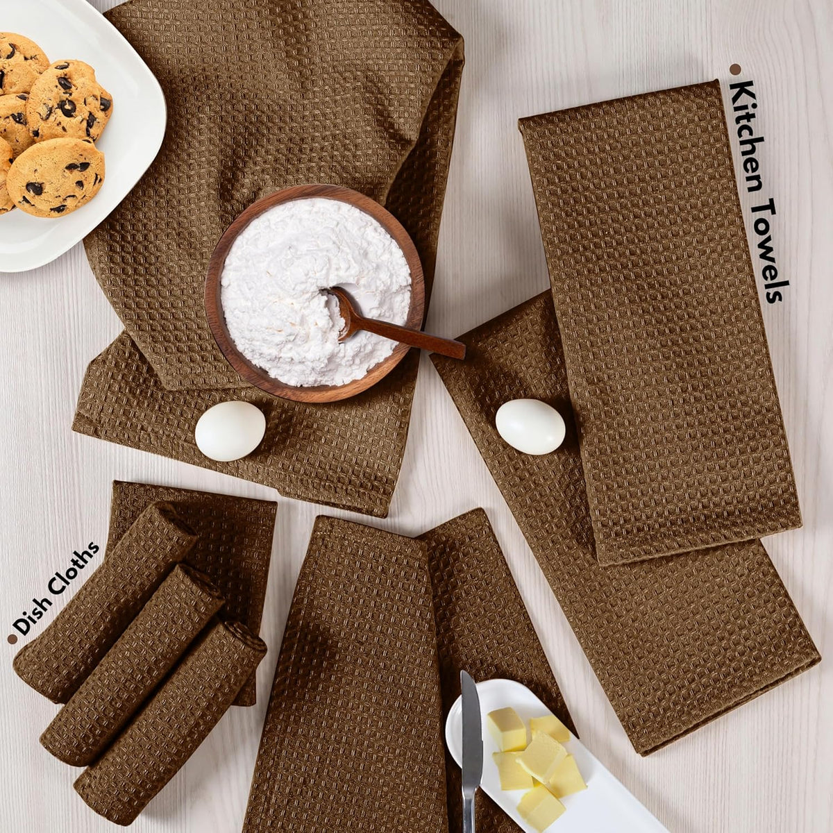 Native Fab Cotton Dish Towel & Dishcloths 8 Piece Set - Soft, Absorbent, Durable, Washable, Fast Drying Towels for Cleaning, Cooking, Baking