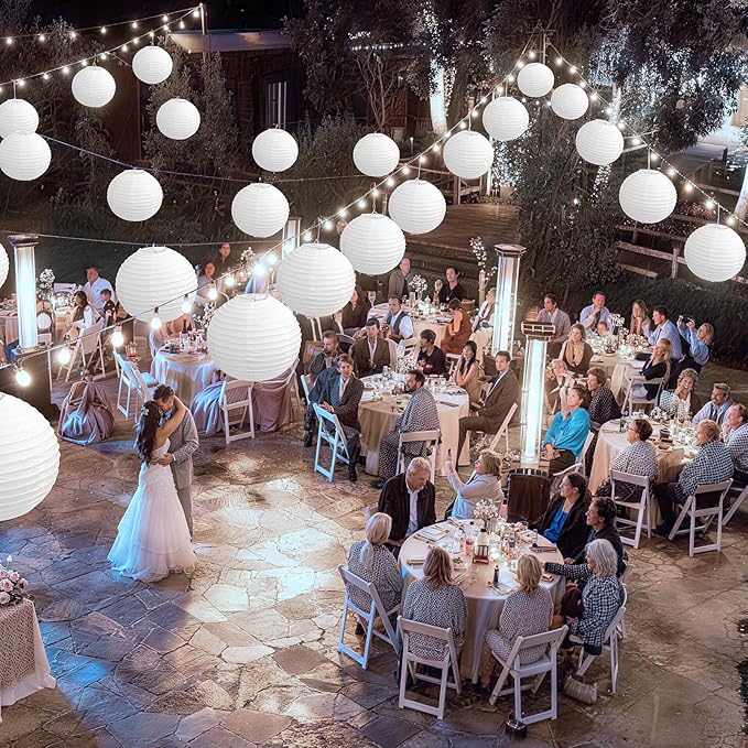 KNONEW 10 Pack 10" White Silk Outdoor Lanterns Decorative Party Hanging Chinese Japanese Waterprooof Round Lantern for Weddings, Birthdays, Parties Decoration (No Light Bulbs Included)