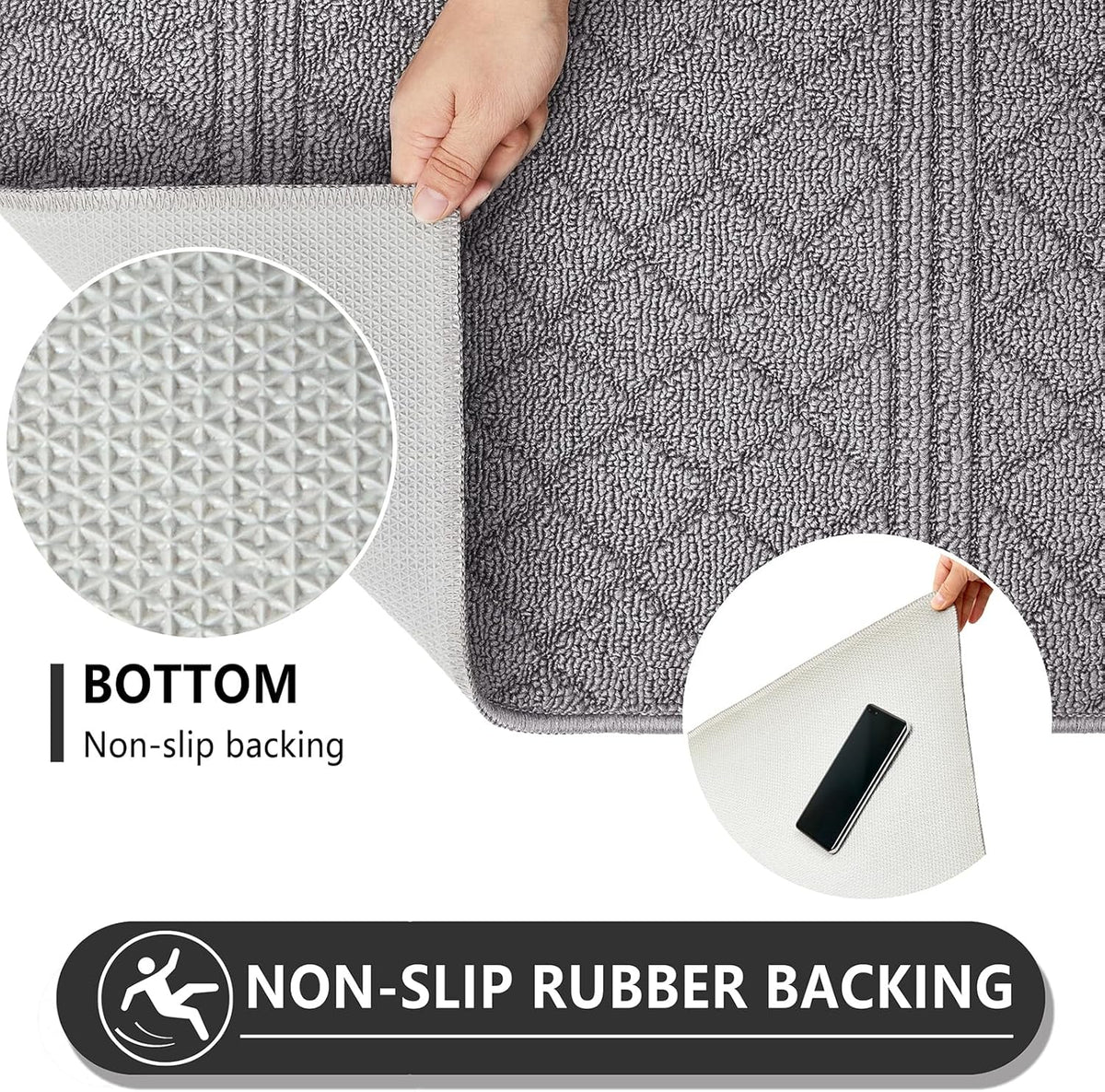 REFETONE Indoor Doormat, Front Back Door Mat 16"x24" Absorbent Rubber Backing Non Slip Door Mats, Low-Profile Resist Dirt Rugs, Machine Washable Door Rug Inside Floor Mat for Entryway, Light Grey