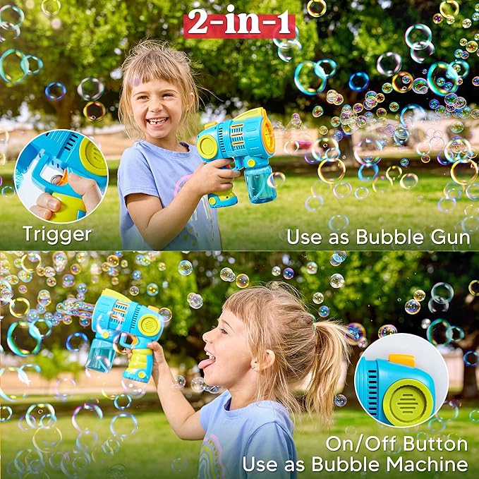 JOYIN Sloosh Kids Bubble Gun Machine with Refill Solution, 2 in 1 Automatic Bubble Maker Guns for Toddlers 1-3 Kids 4-8, Outdoor Toy, Adults, Party, Easter, Gift