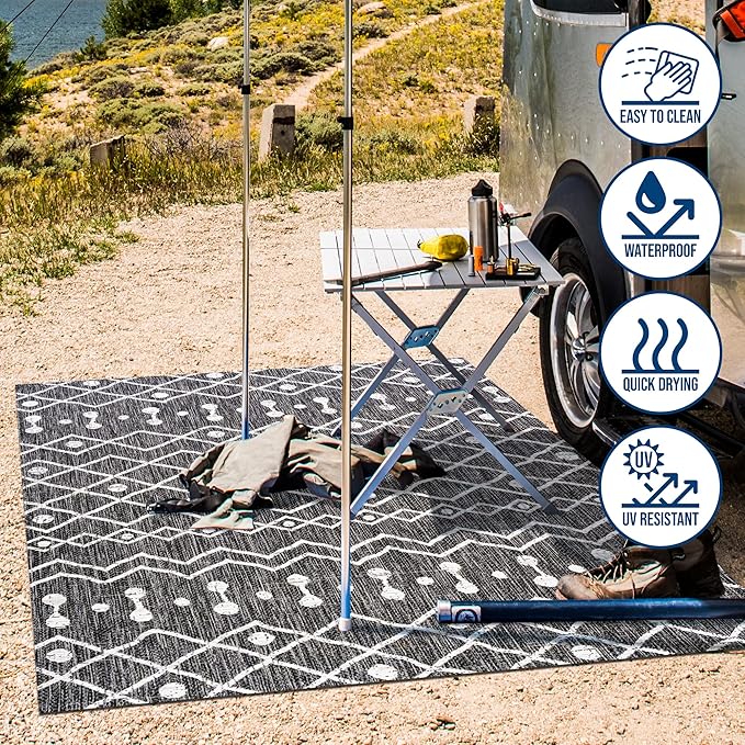 JONATHAN Y Tribal Bohemian Indoor Outdoor Area Rug 3X5 Black/Ivory, Nokat for Backyard, Patio, Porch, Easy-Cleaning, High Traffic, Pet-Friendly, Non-Shedding (SMB131E-3)