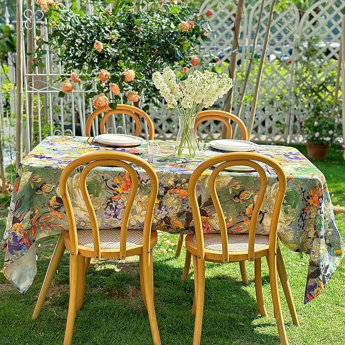 Spring Summer Rectangle Tablecloth, Activated Print Floral Waterproof Table Cloth, Dining Table Cover for Dining, Picnic, Outdoor, Wedding - 72''x54'' - Green