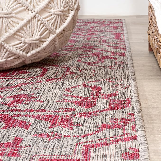 JONATHAN Y Boho Medallion Indoor Outdoor Square Area Rug 5X5 Light Gray/Fuchsia, Estrella Textured Weave for Backyard, Patio, Porch, Easy-Cleaning, High Traffic, Pet-Friendly Non-Shedding SMB105F-5SQ