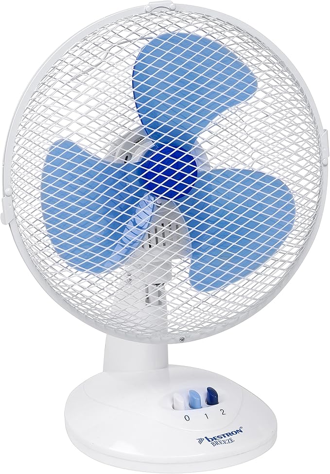 Bestron Mobile table fan Ø 27 cm, Small fan with 2 speed levels & oscillation function 75°, Height: 29 cm, 30 Watts, DDF27W, Colour: white