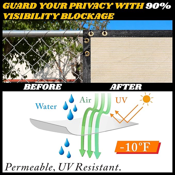 Royal Shade Custom Size 4' x 143' Beige Fence Privacy Screen Windscreen Cover Netting Mesh Fabric Cloth - Cable Zip Ties Included (We Make Custom Size)