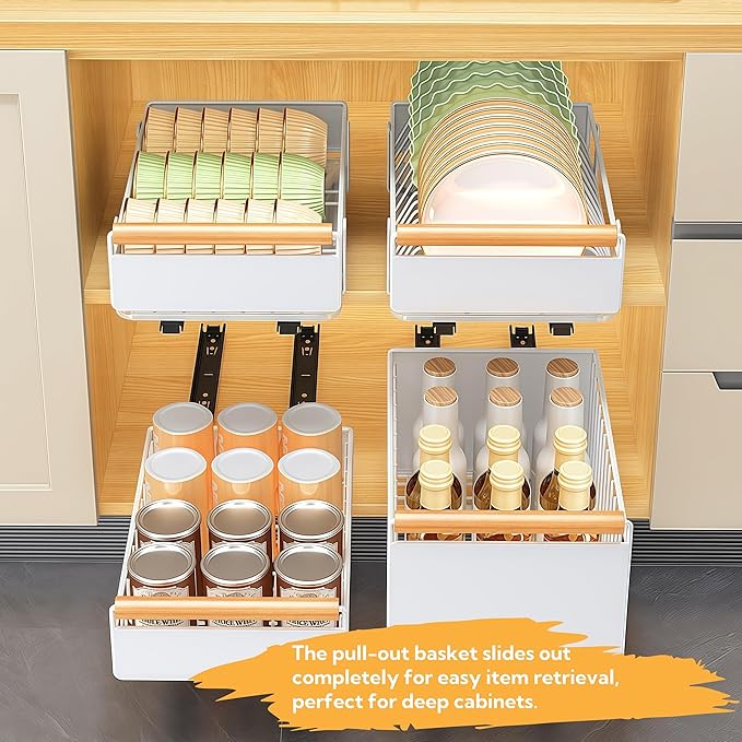 Pull-Out Dish Rack, Plate & Pot Lid Organizer, Slide Out Dish Drying Rack for Kitchen Cabinets, Pull Out Drawer for Kitchen Under Sink Organizer (Plate Rack Extra-Large)