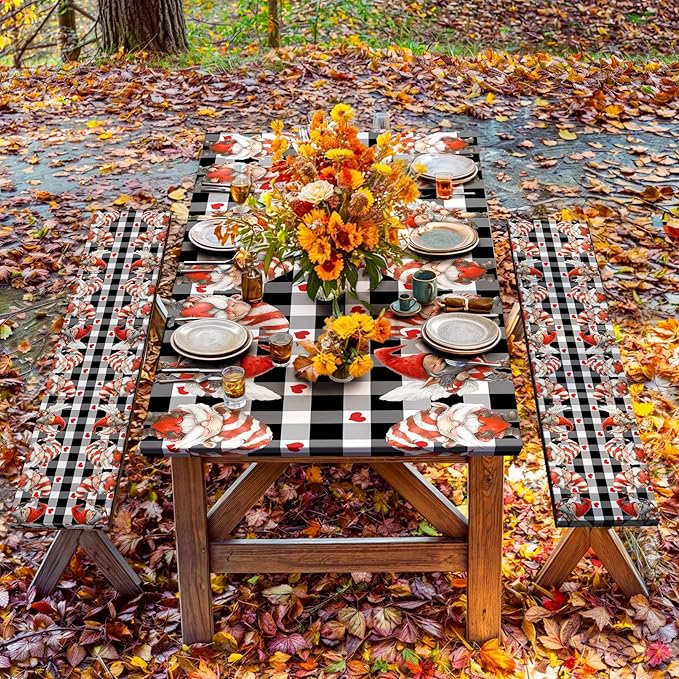 Valentine's Day Picnic Table Cover with Bench Covers, Camping Essentials, Valentines Decor Waterproof Windproof, Fitted Tablecloth Cover with Elastic Edge, Outdoor Table Covers, 3 PCS, 30x60 Inch