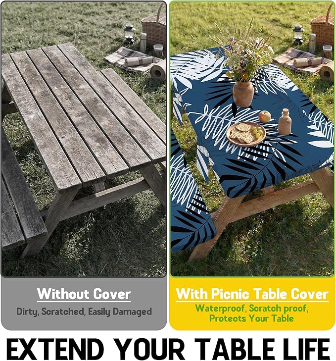 Picnic Table Cover with Bench Covers Tablecloth Glamping Essentials Gear Table Cloth Outdoor Summer Motorhome Cool Fun Unique Ideas Gifts for Camper Camping Lovers RV Owner Family Couple Dad Men Male