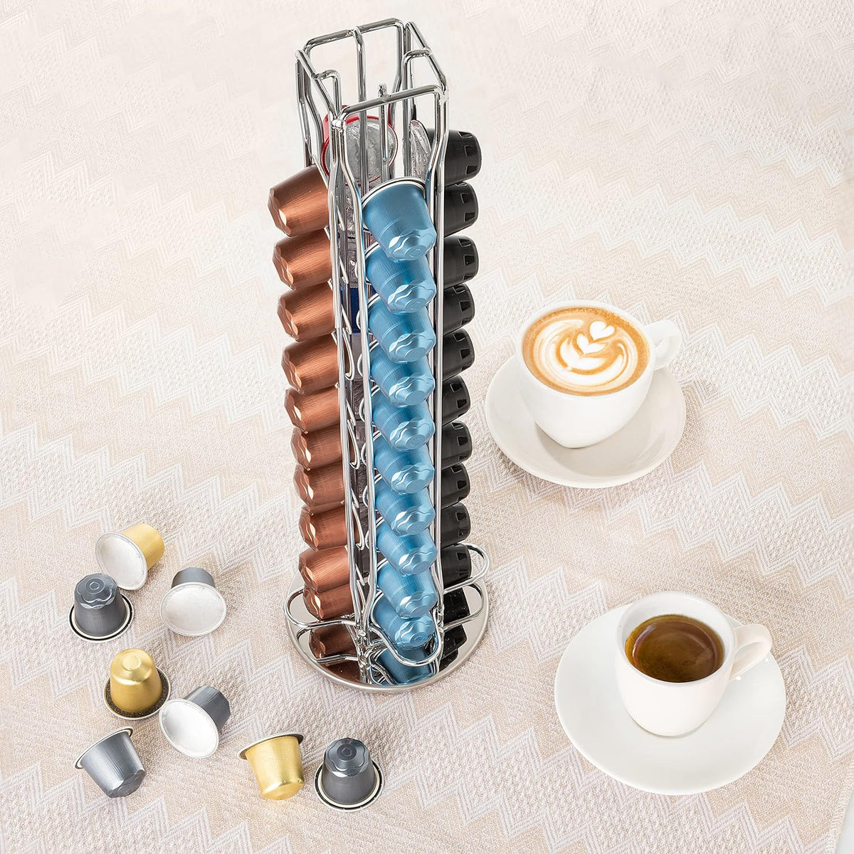 Mixpresso Capsule Spinning Carousel Holder I 360 Degree Rotatable Coffee Capsules Holder Rack I Solid Base, Holds 40 Coffee Pods Easy Access