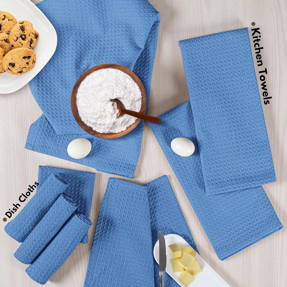 Native Fab 8 Piece Cotton Dish Towel & Dishcloths Set - Ultra Absorbent, Quick Drying, Durable Cloths for Cleaning, Cooking, Baking - Ideal for Home