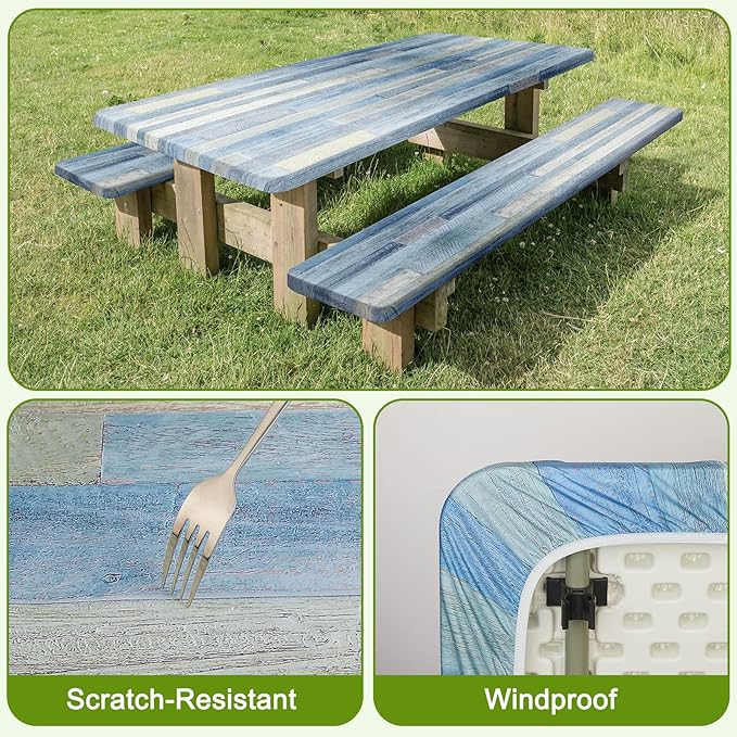 Picnic Table Cover with Bench Covers Windproof Waterproof Picnic Table Covers Camping Tablecloth with Self-Storage Bag, 72in, Grey