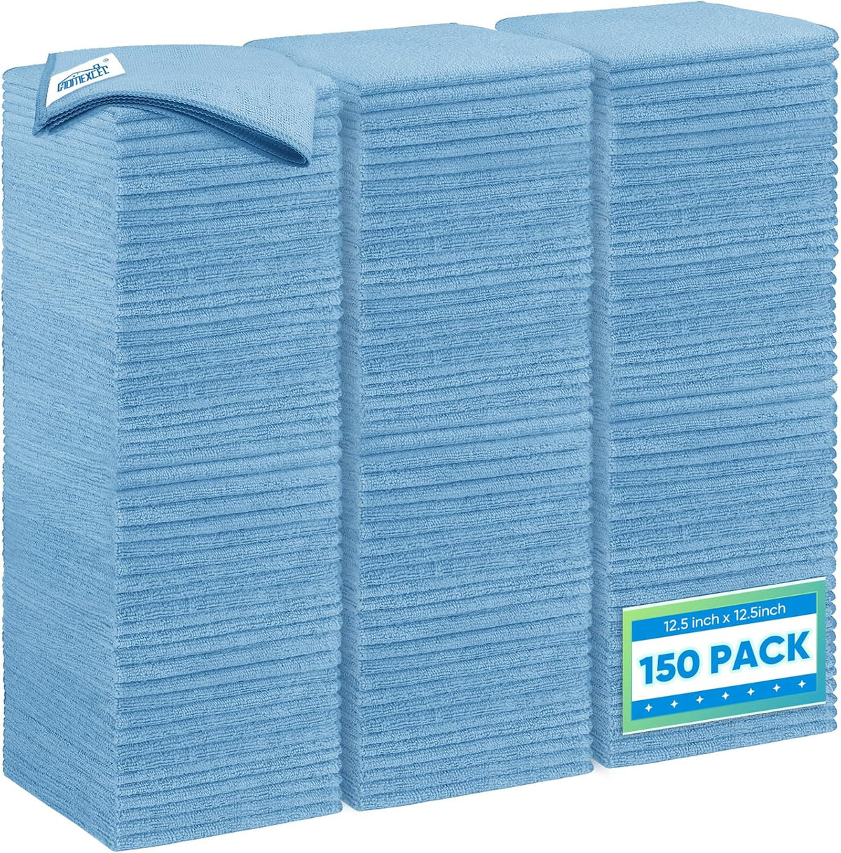 Homexcel Blue Microfiber Cleaning Cloth 150 Pack, 12.5 x 12.5 inch Microfiber Towels for Cars