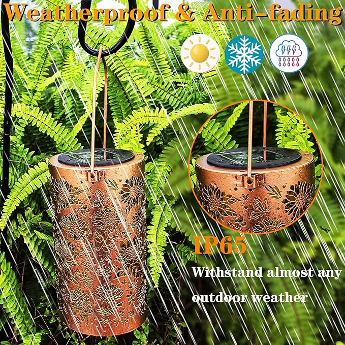 Merrytech Gardening Birthday Gifts for Mom Women Grandma,Solar Lanterns Outdoor Waterproof,Garden Decor Outside Sunflower Bee Butterfly, Hanging Yard Art Lights Solar Powered,Patio Decorations,Porch