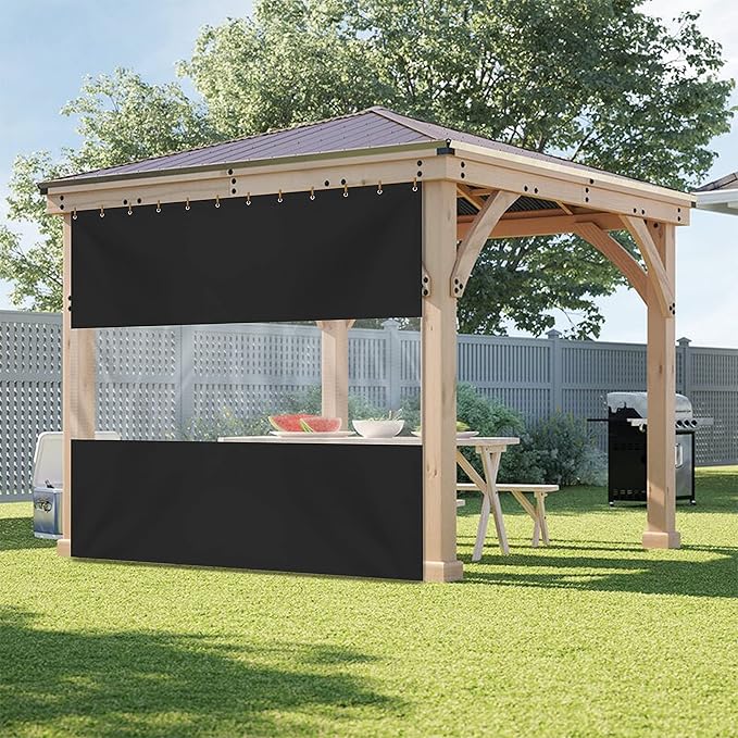 Covers & all Outdoor Clear Panel Curtain, 12 oz Vinyl Outdor Curtains for Patio, Waterproof & Weather Resistant Tarp with Brass Grommets for Pergola, Porch, Gazebos, Balcony (15' H x 9' W feet, Black)