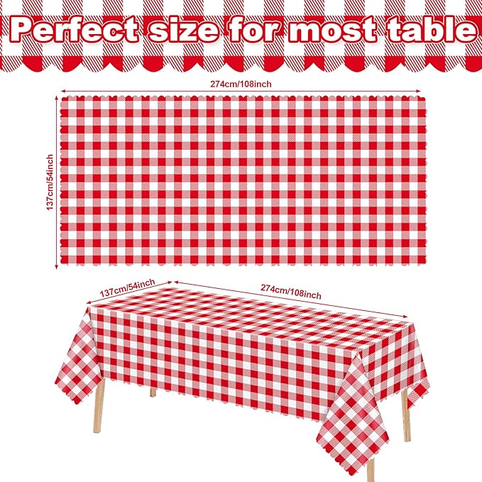 2 Pack Red Gingham Tablecloth for Rectangle Tables, 54 X 108Inch Checkered Table Cloth Waterproof Buffalo Plaid Table Covers for BBQ Picnic Barbecue Birthday Party