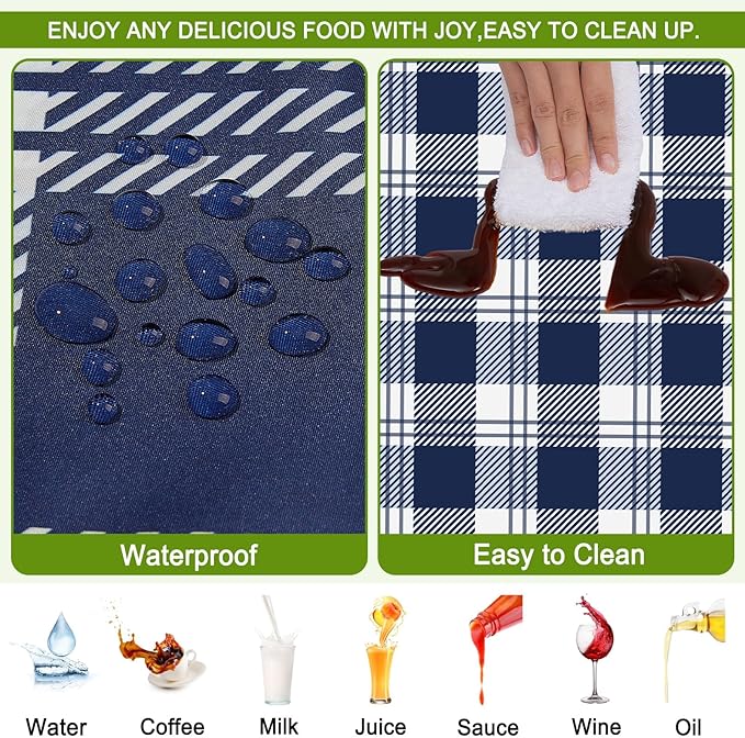 Picnic Table Cover with Bench Covers Windproof Waterproof Picnic Table Covers Camping Tablecloth with Self-Storage Bag, 72in, Blue