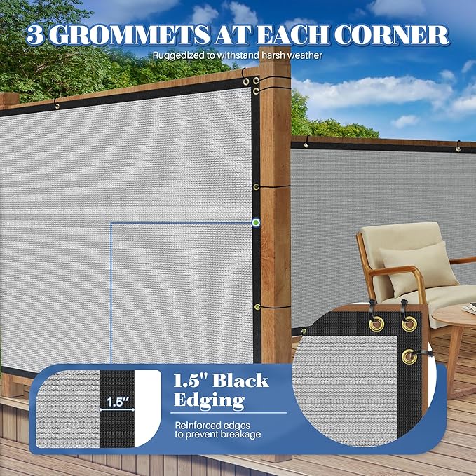 ECOOPTS 4'x219' Privacy Fence Screen Windscreen with Copper Grommets, Fit for Commercial Fence and Residential Garden Outdoor 90% UV Blockage, Cable Zip Ties Included (Gray)