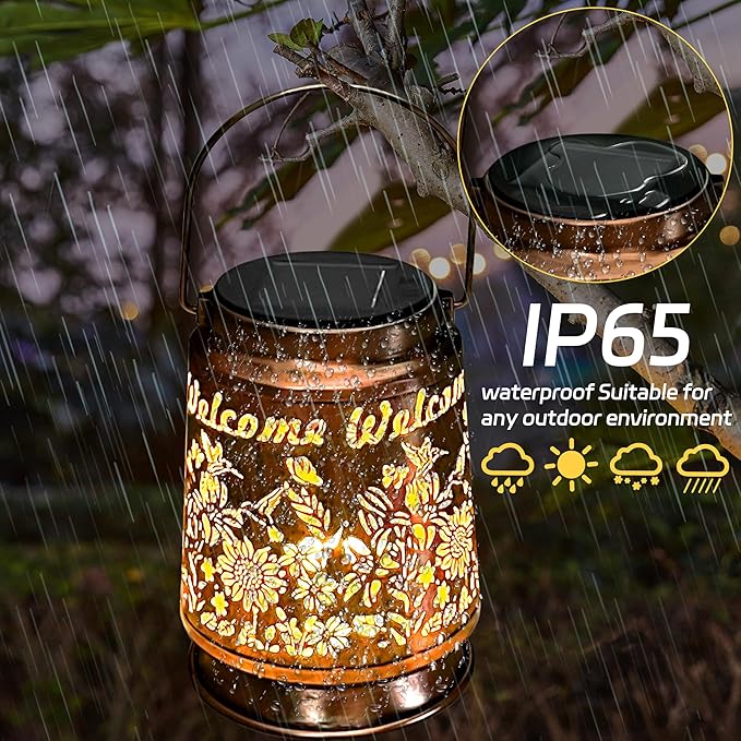 KY&BOSAM Solar Lanterns Outdoor Waterproof Unique Sunflower Garden Decor Birthday Gifts for Women Mom Grandma Hang Solar Lights Metal Solar Powered Decoration Outside for Yard Patio Backyard Pathway