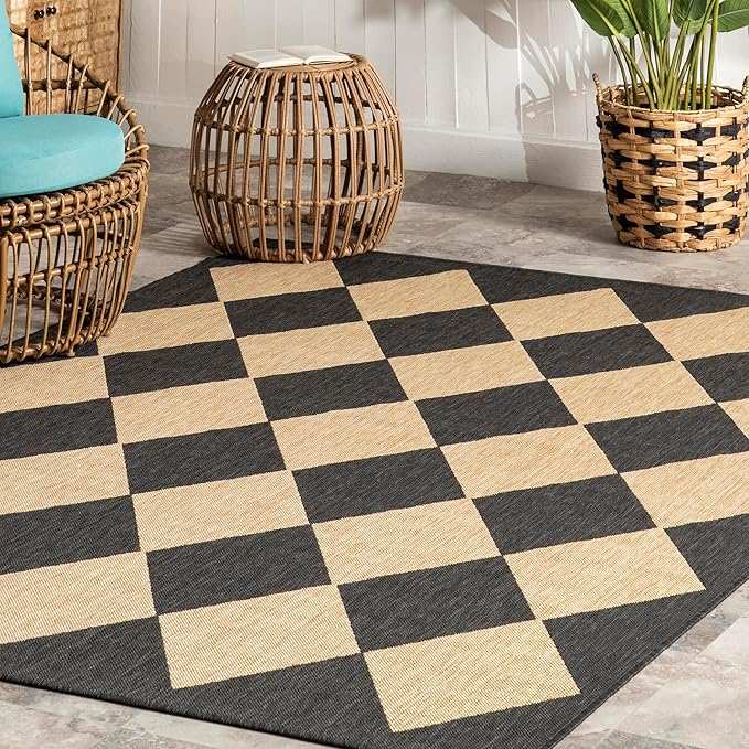 Nuloom Outdoor Performance Collection Sabina Dark Grey/Ivory, 8' Square, Soft, High Traffic, Stain Resistant, Easy Clean, Durable Area Rug for Indoor/Outdoor Patio, Deck, Porch, Garden, Courtyard