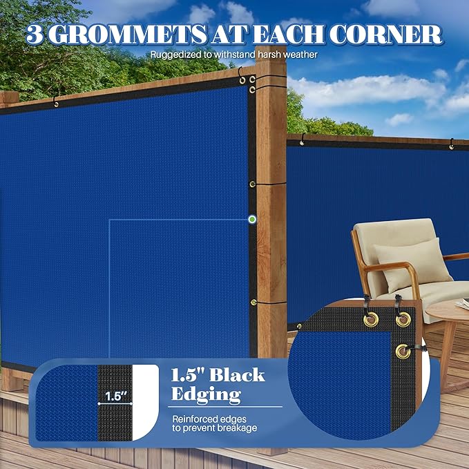 ECOOPTS 4'x65' Privacy Fence Screen Windscreen with Copper Grommets, Fit for Commercial Fence and Residential Garden Outdoor 90% UV Blockage, Cable Zip Ties Included (Blue)