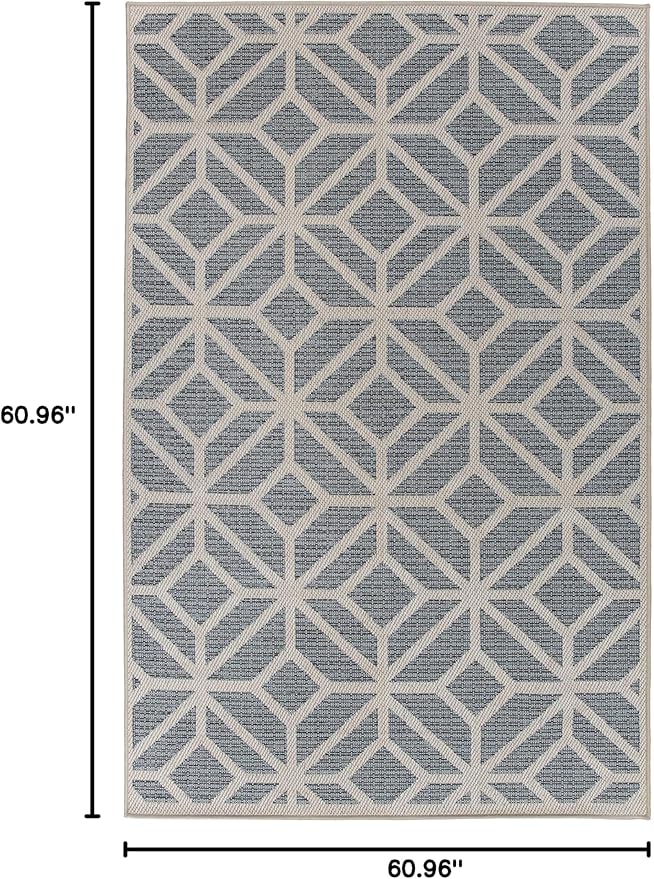 Rugshop Blue Contemporary Geometric Indoor/Outdoor Area Rug — Hose Washable for Living Room, Dining Room and Bedroom, 5' x 7'