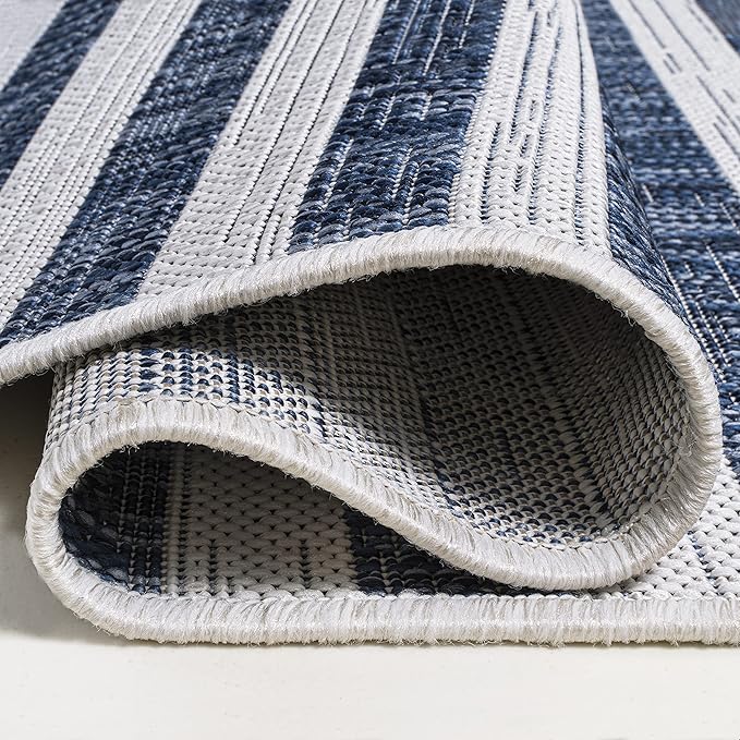 JONATHAN Y Offset Stripe Indoor Outdoor Area Rug 8X10 Ivory/Blue, Sukie Modern for Backyard, Patio, Porch, Easy-Cleaning, High Traffic, Pet-Friendly, Non-Shedding (SMB133C-8)