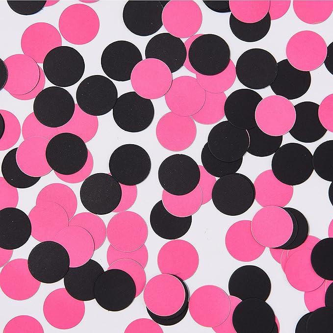 200pc Hot pink Black Paper Table confetti, Circle Dots Glitter Party Table Confetti for Wedding Baby Shower Birthday Party Decoration Suppiles Table Decoration 1 Inch