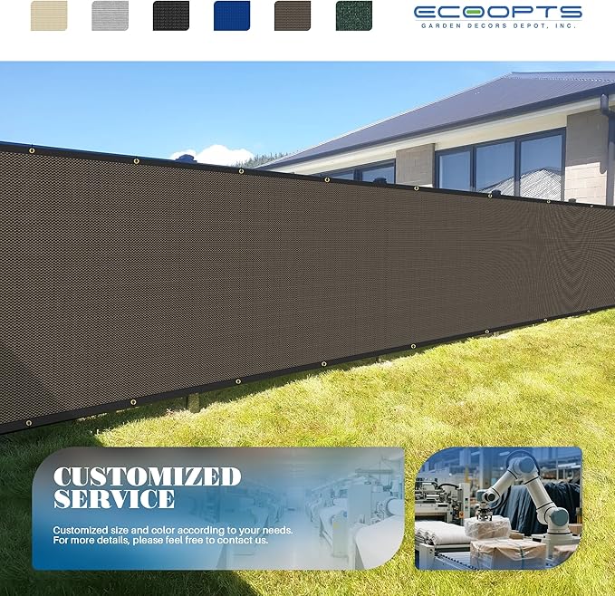 ECOOPTS 8'x178' Privacy Fence Screen Windscreen with Copper Grommets, Fit for Commercial Fence and Residential Garden Outdoor 90% UV Blockage, Cable Zip Ties Included (Brown)