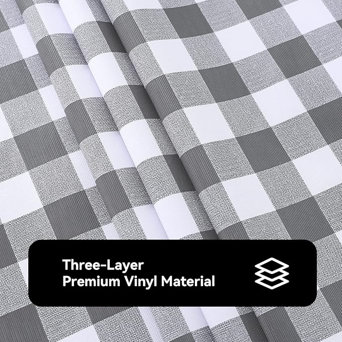 Romanstile Rectangle Vinyl Tablecloth, 100% Waterproof Buffalo Gingham Plastic Table Cloth, Heavy Duty Wipeable Checkered Table Covers for Outdoor, Camping, Picnic, Patio - 60 x 102, Grey and White