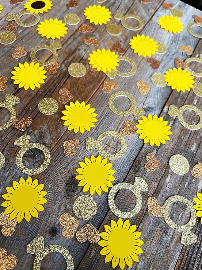 100PCS Sunflower Table Confetti,Gold Yellow Glitter Paper Bridal Shower Decorations for Boys Baby Shower Decor Table Confetti Groovy Party Favors Sunflower Confetti Wedding Birthday Party Supplies