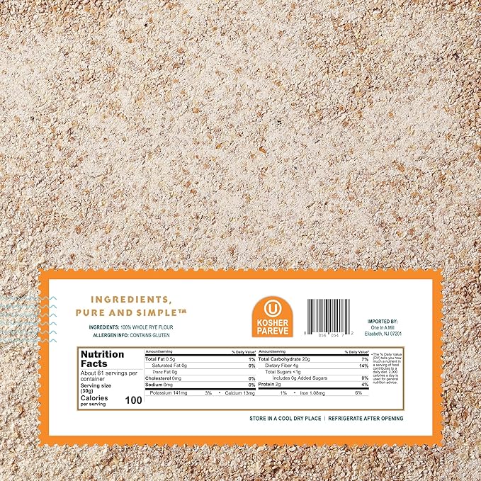 One in a Mill Whole Rye Flour 4LB, 100% All-Natural Unbleached Pre-sifted Bread Flour for Baking Cakes, Pie Crusts & Artisan Doughs