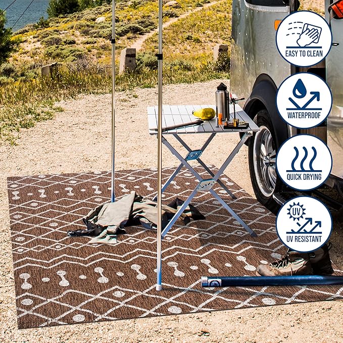 JONATHAN Y Tribal Bohemian Indoor Outdoor Area Rug 3X5 Brown/Beige, Nokat for Backyard, Patio, Porch, Easy-Cleaning, High Traffic, Pet-Friendly, Non-Shedding (SMB131B-3)