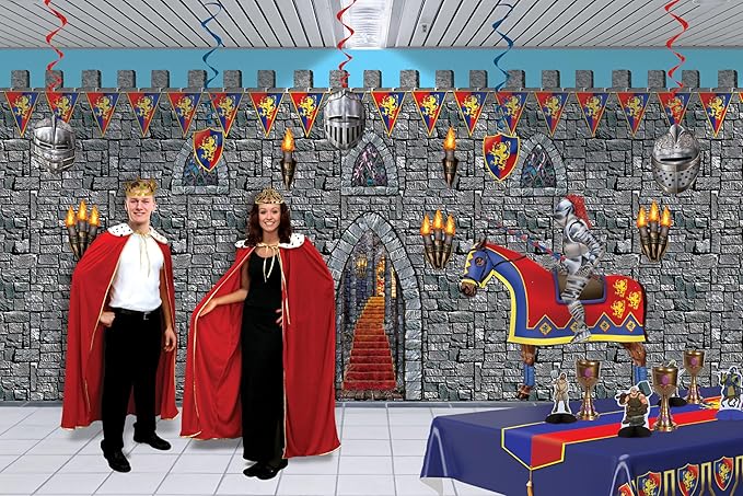 Beistle Brick Stone Wall Backdrops, 4’ x 30’, 2 Pack – Medieval Party Decorations, Medieval Decor Background, Photo Backdrop, Easy to Adhere Wall Covering, Stone Backdrop, Halloween Party Decorations