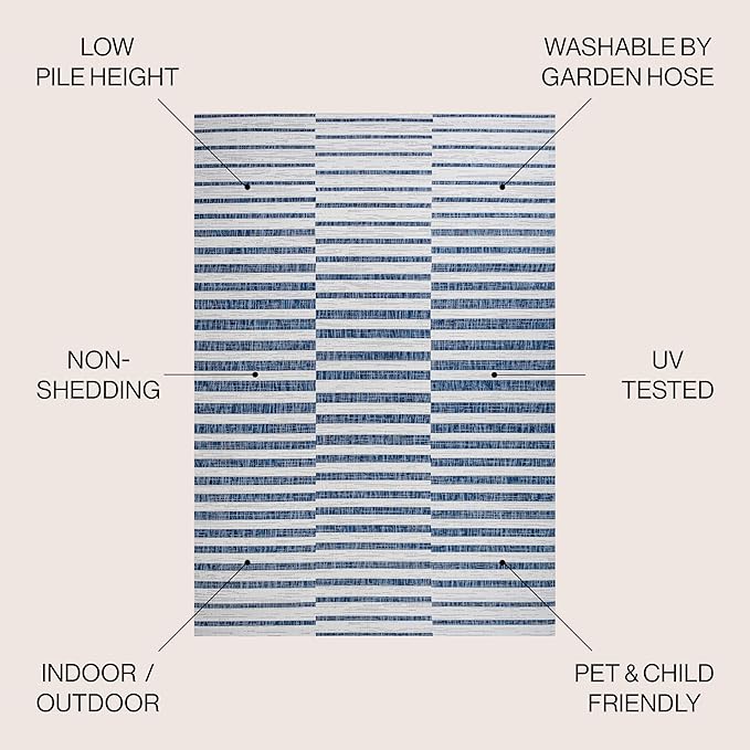 JONATHAN Y Offset Stripe Indoor Outdoor Area Rug 4X6 Ivory/Blue, Sukie Modern for Backyard, Patio, Porch, Easy-Cleaning, High Traffic, Pet-Friendly, Non-Shedding (SMB133C-4)