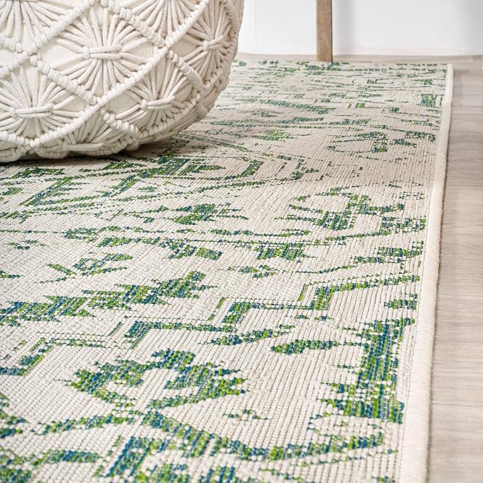 JONATHAN Y Boho Medallion Indoor Outdoor Runner Rug 2X10 Green/Cream, Estrella Textured Weave for Backyard, Patio, Porch, Easy-Cleaning, High Traffic, Pet-Friendly, Non-Shedding (SMB105G-210)