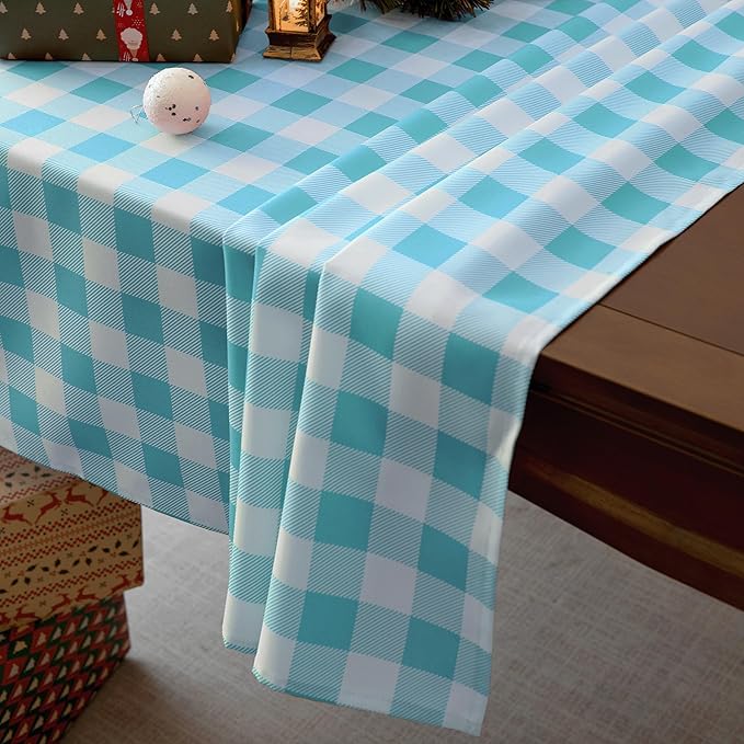 Classic Gingham Plaid Tablecloth Fabric - Rectangular 58x102 Inch Water Resistant Checked Table Cloth for Indoor/Outdoor Use - Table Cover for Kitchen, Picnics, Gardens, and Parties