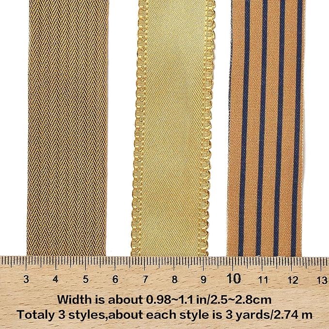 BEEFLYING 3 Styles Wire Edged Ribbons for Gift Wrapping, 25~28mm×2.7m Fabric Satin Ribbons for Wedding Party Decoration Hair Bows Flower Bounquet Sewing and Craft, 9 Yards