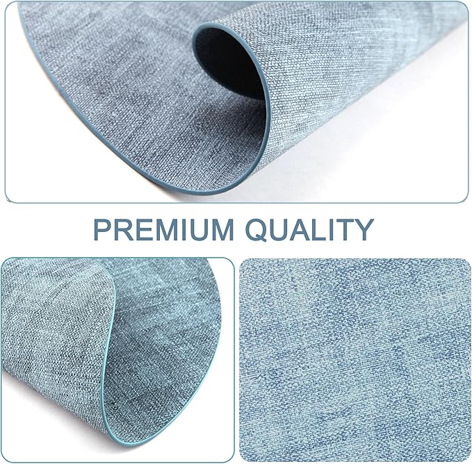 Round Faux Leather Placemats and Coasters, Set of 6, Reversible Heat Resistant Non-Slip Table Mats, Waterproof Wipeable Place Mats for Dining Table, Washable for Indoor & Outdoor (6, Blue)